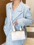 Letter Graphic Crocodile Embossed Double Handle Square Bag
