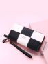 Letter Graphic Colorblock Zipper Around Long Wallet