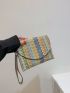 Colorblock Flap Straw Bag