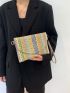Colorblock Flap Straw Bag