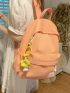 Patch Detail Functional Backpack With Bag Charm