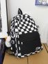 Checkered & Letter Graphic Functional Backpack With Bag Charm