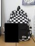Checkered & Letter Graphic Functional Backpack With Bag Charm