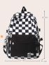 Checkered & Letter Graphic Functional Backpack With Bag Charm