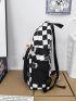 Checkered & Letter Graphic Functional Backpack With Bag Charm