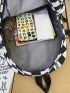 Checkered & Letter Graphic Functional Backpack With Bag Charm