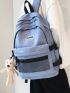 Letter Patch & Release Buckle Detail Functional Backpack With Bag Charm