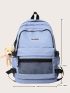 Letter Patch & Release Buckle Detail Functional Backpack With Bag Charm