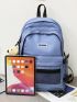 Letter Patch & Release Buckle Detail Functional Backpack With Bag Charm