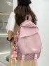 Checkerboard Pattern Release Buckle Detail Functional Backpack With Bag Charm