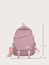 Checkerboard Pattern Release Buckle Detail Functional Backpack With Bag Charm