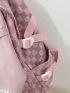 Checkerboard Pattern Release Buckle Detail Functional Backpack With Bag Charm