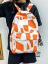 Geometric Print Functional Backpack With Bag Charm