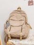 Slogan Embroidery Functional Backpack With Bag Charm