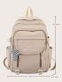 Slogan Embroidery Functional Backpack With Bag Charm