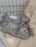 Metallic Geometric Embossed Chain Decor Baguette Bag