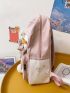 Letter Graphic Pompom & Flower Decor Functional Backpack With Bag Charm