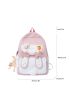 Letter Graphic Pompom & Flower Decor Functional Backpack With Bag Charm
