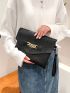 Chain Decor Textured Clutch Bag