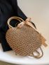 Twilly Scarf Decor Drawstring Design Straw Bag