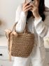 Twilly Scarf Decor Drawstring Design Straw Bag