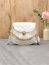 Quilted Chain Decor Metal Lock Flap Saddle Bag