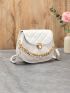 Quilted Chain Decor Metal Lock Flap Saddle Bag