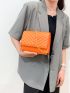 Mini Neon-Orange Chevron Quilted Flap Chain Square Bag