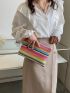 Colorblock Striped Graphic Straw Bag