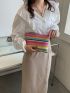 Colorblock Striped Graphic Straw Bag