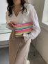 Colorblock Striped Graphic Straw Bag