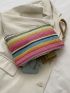 Colorblock Striped Graphic Straw Bag