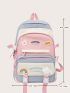 Multi-Compartment Badge Decor Colorblock Backpack