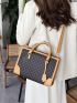 Geometric Print Contrast Binding Top Handle Bag