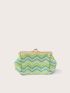 Chevron Pattern Kiss Lock Straw Bag