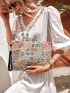 Sequin Decor Color Block Straw Bag