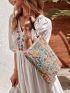 Sequin Decor Color Block Straw Bag
