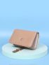 Litchi Embossed Metal Buckle Decor Small Wallet