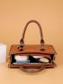 Crocodile Embossed Double Handle Square Bag With Bag Charm