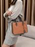 Crocodile Embossed Double Handle Square Bag With Bag Charm