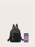 Zip Front Classic Backpack With Square Bag