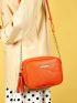 Mini Litchi Embossed Tassel & Metal Decor Square Bag