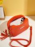 Mini Litchi Embossed Tassel & Metal Decor Square Bag