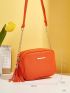 Mini Litchi Embossed Tassel & Metal Decor Square Bag
