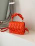 Mini Chain Decor Ruched Top Handle Quilted Flap Square Bag