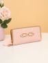 Bow Embroidered Horsebit Decor Long Wallet With Pom Pom Bag Charm