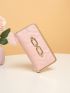 Bow Embroidered Horsebit Decor Long Wallet With Pom Pom Bag Charm