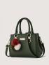 Fuzzy Pompom Metal Decor Square Bag