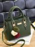 Fuzzy Pompom Metal Decor Square Bag