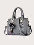 Pom-pom Decor Double Handle Handbag